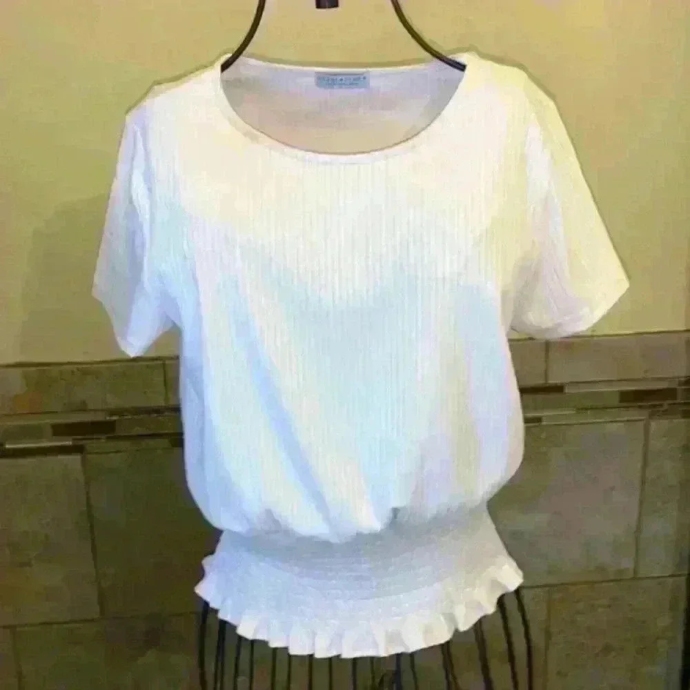 Paper Crane Women Top Blouse short sleeve cream Size M